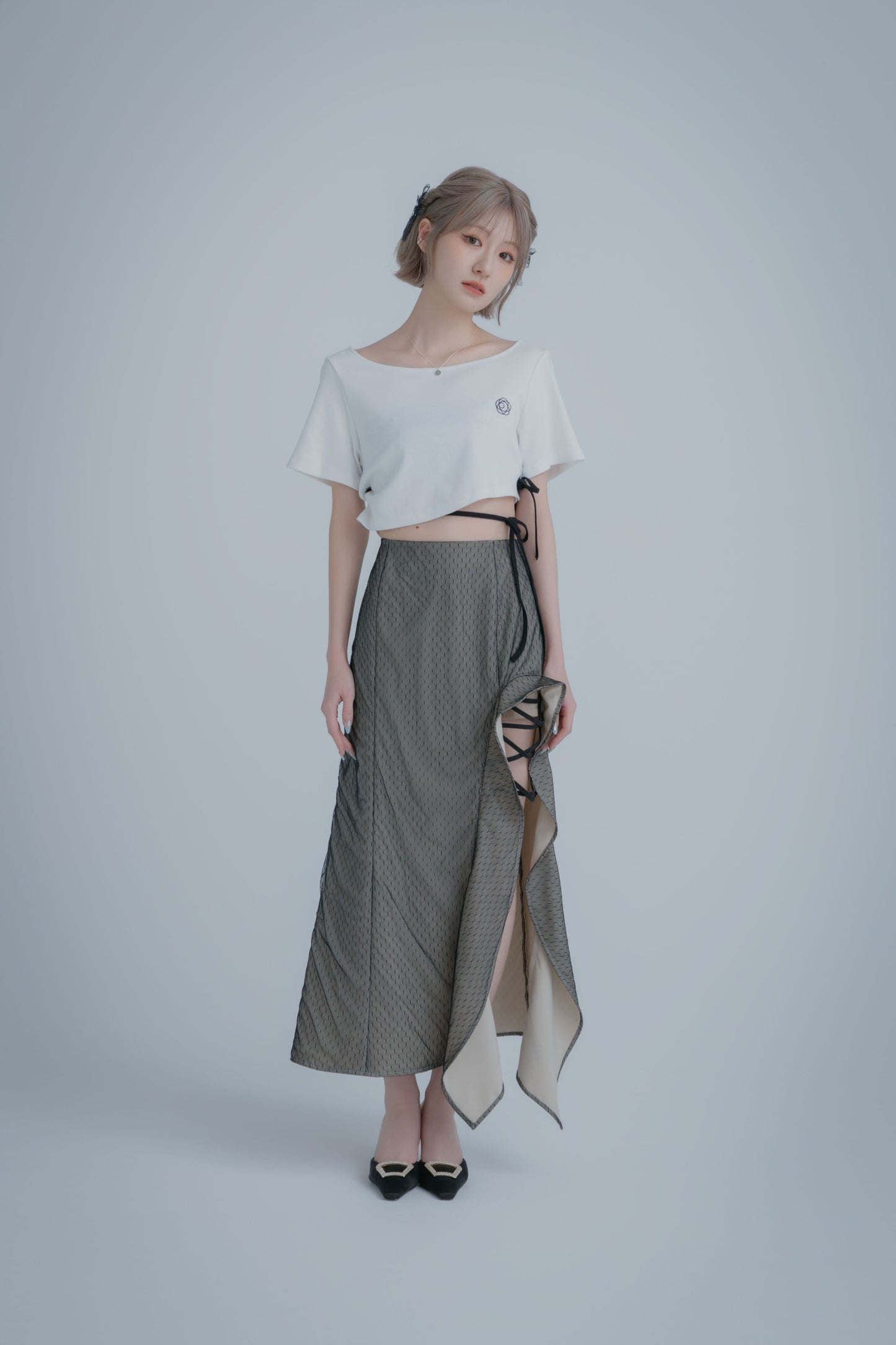 Double Ribbon Mini Cutsew (White)