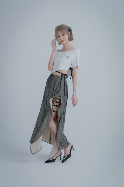 Sheer Mermaid Long-Skirt (Black × Beige)