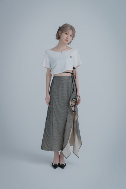 Sheer Mermaid Long-Skirt (Black × Beige)
