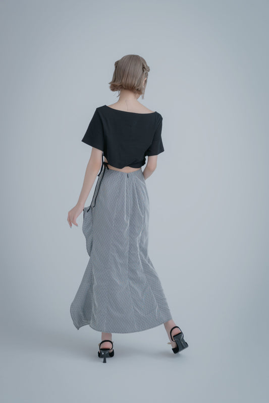 Sheer Mermaid Long-Skirt (Black × White)