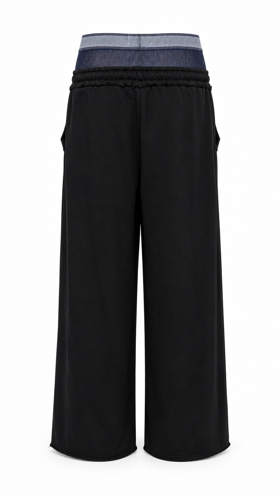 Layered Denim Ripped Sweatpants Black